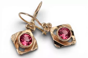 Or rose rouge 14 carats 14k 583 Ruby des boucles d'oreilles vec017r Russe Soviétique URSS Artisanat vintage Art Deco style
