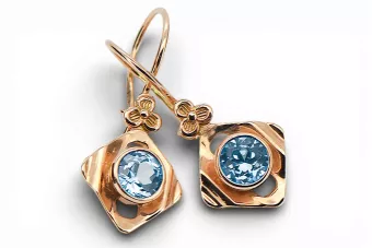 14 karatų raudonas rožinis auksas 14k 583 Aquamarine auskarai vec017r Rusų Tarybinis TSRS Vintažiniai amatai Art Deco style