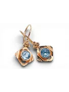 čtrnáctinová růžová zlata 14k 583 Aquamarine náušnice vec017r Russian Soviet USSR Vintage style Art Deco style