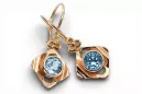 Or rose rouge 14 carats 14k 583 Aquamarine des boucles d'oreilles vec017r Russe Soviétique URSS Artisanat vintage Art Deco style