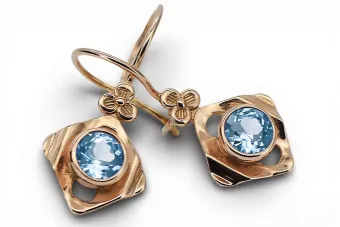 14 karatų raudonas rožinis auksas 14k 583 Aquamarine auskarai vec017r Rusų Tarybinis TSRS Vintažiniai amatai Art Deco style