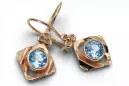 čtrnáctinová růžová zlata 14k 583 Aquamarine náušnice vec017r Russian Soviet USSR Vintage style Art Deco style