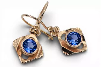 Or rose rouge 14 carats 14k 583 Sapphire des boucles d'oreilles vec017r Russe Soviétique URSS Artisanat vintage Art Deco style