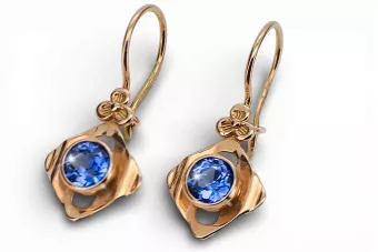 χρυσό ροζ 14k 583 Sapphire Σκουλαρίκια vec017r Russian Soviet USSR Vintage Art Deco style