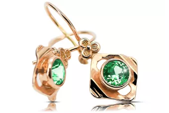 Or rose rouge 14 carats 14k 583 Emerald des boucles d'oreilles vec017r Russe Soviétique URSS Vintage Art Deco style