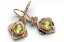 čtrnáctinová růžová zlata 14k 583 Yellow Peridot náušnice vec017r Russian Soviet USSR Vintage Jewlery Art Deco style
