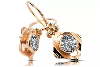 χρυσό ροζ 14k 583 Zircon Σκουλαρίκια vec017r Russian Soviet USSR Vintage craft Art Deco style
