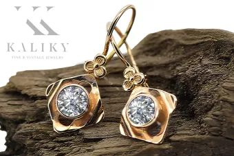 Or rose rouge 14 carats 14k 583 Zircon des boucles d'oreilles vec017r Russe Soviétique URSS Bijoux vintage Art Deco style