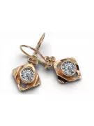 Oro rojo rosa de 14 quilates 14k 583 Zircon pendientes vec017r Ruso Soviético URSS Vintage Art Deco style
