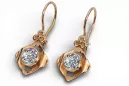 Or rose rouge 14 carats 14k 583 Zircon des boucles d'oreilles vec017r Russe Soviétique URSS Bijoux vintage Art Deco style