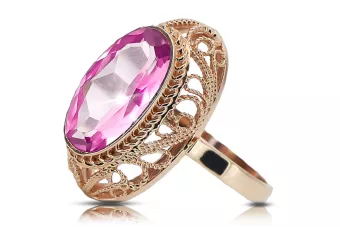 Rose 14k Red Pink Gold 585 Alexandrite Ring Vrc374r Ruský sovětský vintage styl