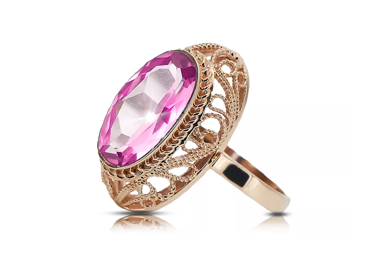 Rose 14k κόκκινο ροζ χρυσό 585 δαχτυλίδι Alexandrite VRC374R Ρωσικά σοβιετικό vintage στυλ