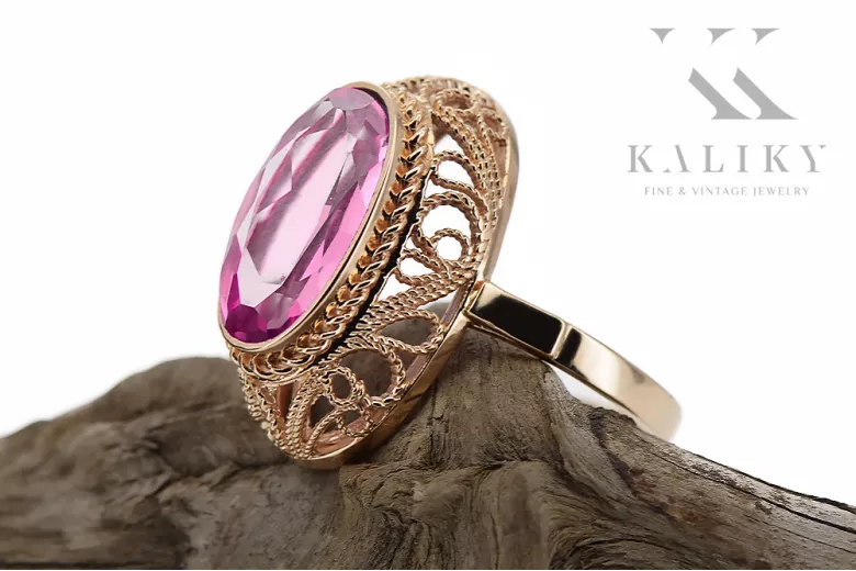 Rose 14k Red Pink Gold 585 Alexandrite Anillo VRC374R Estilo Vintage Soviético Ruso