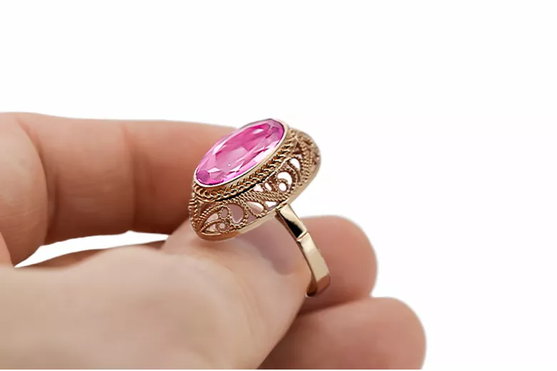 Rose 14K Red Pink Gold 585 Alexandrite Ring VRC374R Ruský sovietsky vintage štýl