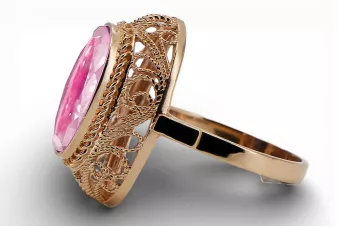 Pierścionek z różowego 14k czerwonego złota 585 z Aleksandrytem vrc374r Rosyjski styl Vintage