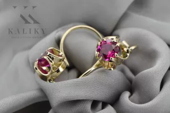 Žlutá 14k Gold 585 Ruby náušnice VEC035Y Ruský sovětský SSSR Vintage Art Deco Style Sdsr sovětský ruský styl