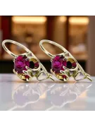 Žlutá 14k Gold 585 Ruby náušnice VEC035Y Ruský sovětský SSSR Vintage Art Deco Style Sdsr sovětský ruský styl