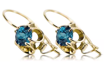 14k žluté zlato 585 Aquamarine náušnice vec035y Russian Soviet USSR Vintage Art Deco style