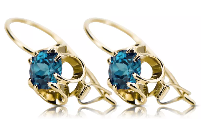 Aur galben 14K 585 Aquamarine cercei vec035y Rusesc Sovietic URSS Vintage Craft Art Deco style