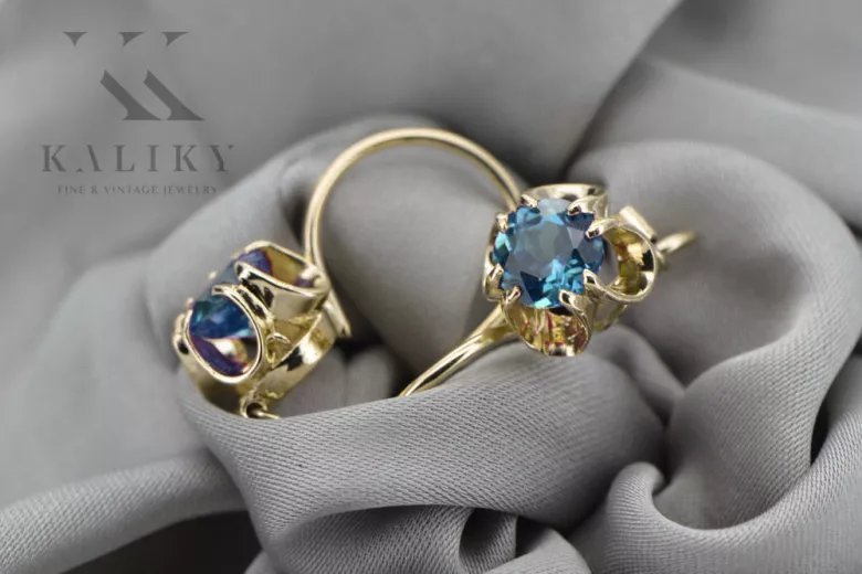 14К жовте золото 585 Aquamarine Сережки vec035y Російський Радянський СРСР Вінтаж Ар-деко style