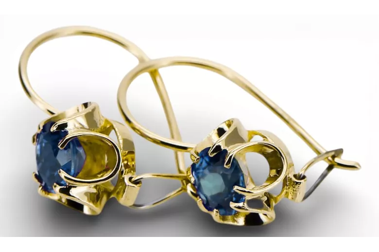 14k žluté zlato 585 Aquamarine náušnice vec035y Russian Soviet USSR Vintage Art Deco style