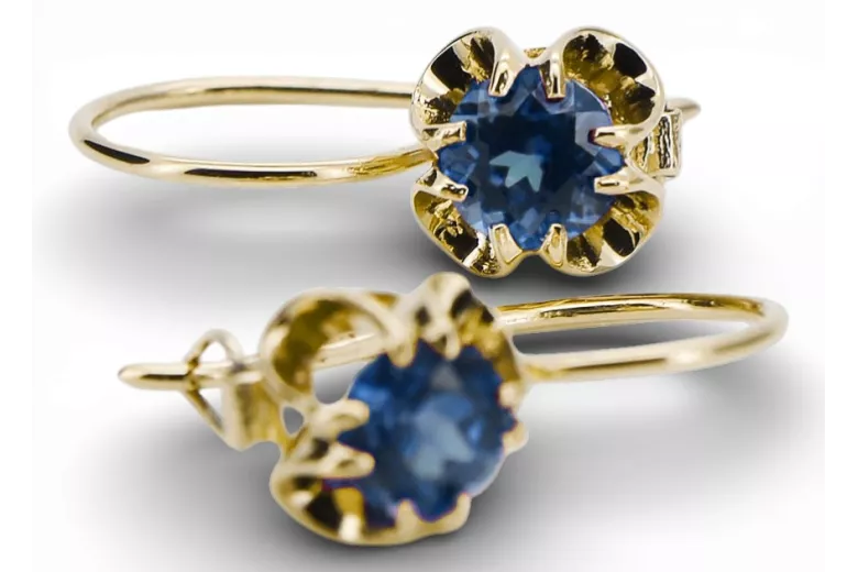 14K жълто злато 585 Aquamarine Обеци vec035y Руски Съветски СССР Винтидж Ар-деко style