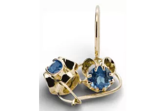 14k žlté zlato 585 Aquamarine náušnice vec035y Russian Soviet USSR Vintage Art Deco style