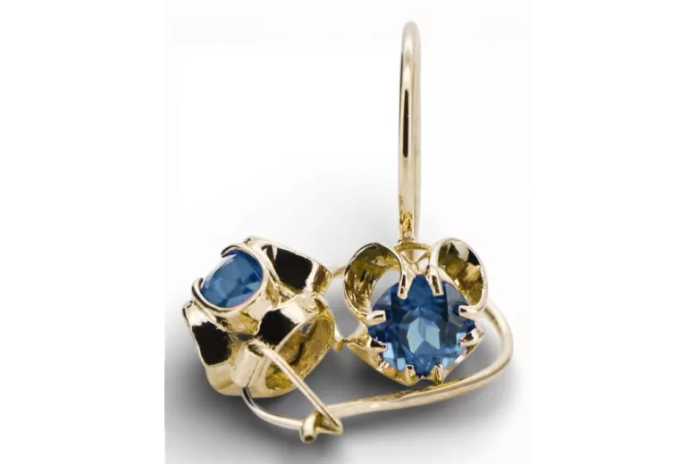 Yellow 14k gold 585 Aquamarine earrings vec035y Russian Soviet USSR Vintage Art Deco style