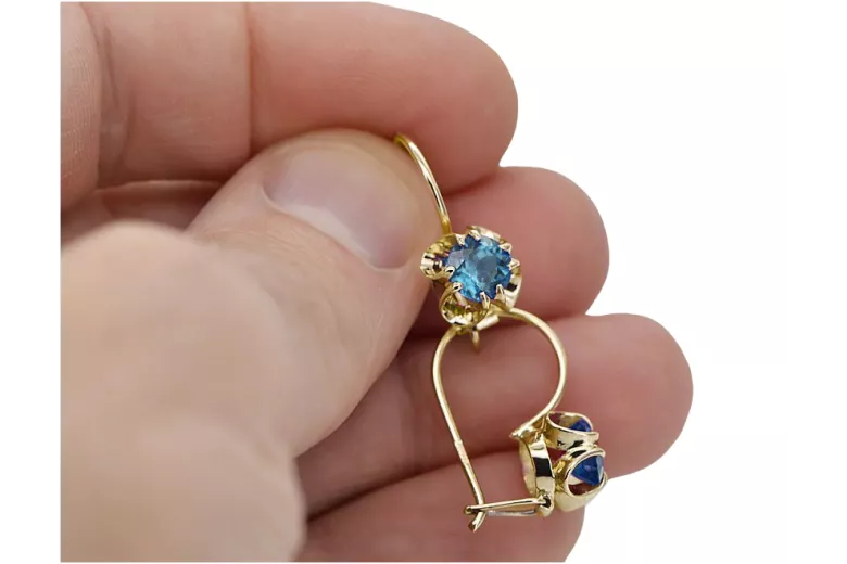 Aur galben 14K 585 Aquamarine cercei vec035y Rusesc Sovietic URSS Vintage Craft Art Deco style