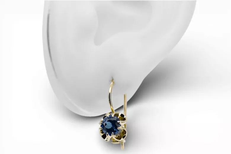 14K жълто злато 585 Aquamarine Обеци vec035y Руски Съветски СССР Винтидж Ар-деко style