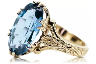 خاتم Aquamarine 8 كارت من الذهب الأصفر أسلوب فينتاج vrc084x-aq Art Deco أسلوب فينتاج آرت ديكو سوفيتي