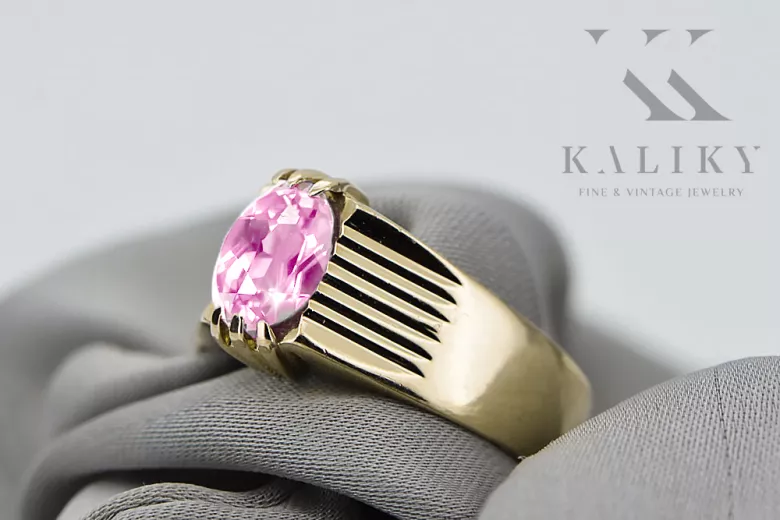 14 Karat Gelbgold Amethyst Ring Vintage Handwerk vrc007y-am Art Deco UdSSR -Schmuck, russischer Art-Déco-Stil
