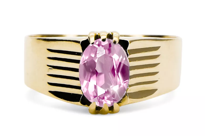 Amethyst Aur galben 14K Inel Vintage vrc007y-am Art Deco Bijuterii din URSS, stil rusesc