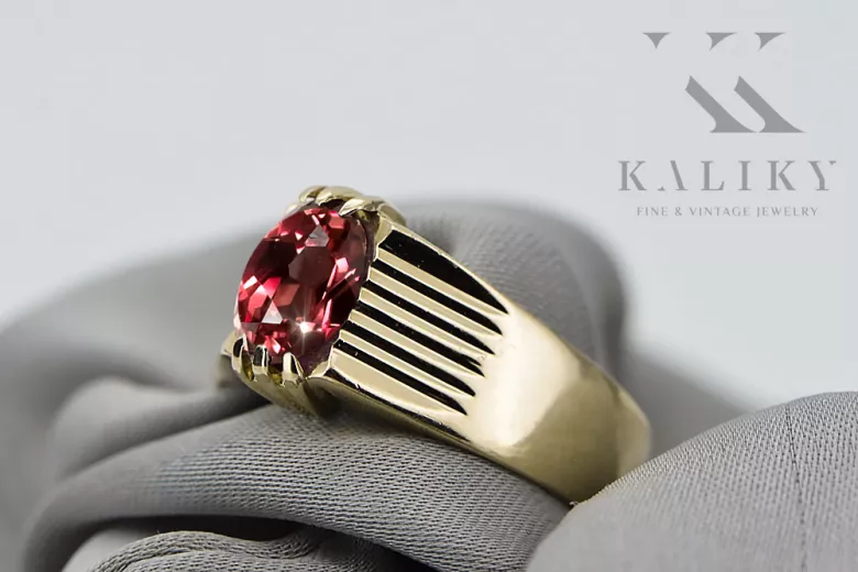 Anillo Ruby Oro amarillo de 14 quilates Joyería vintage vrc007y-rb Art Deco Estilo URSS soviético ruso
