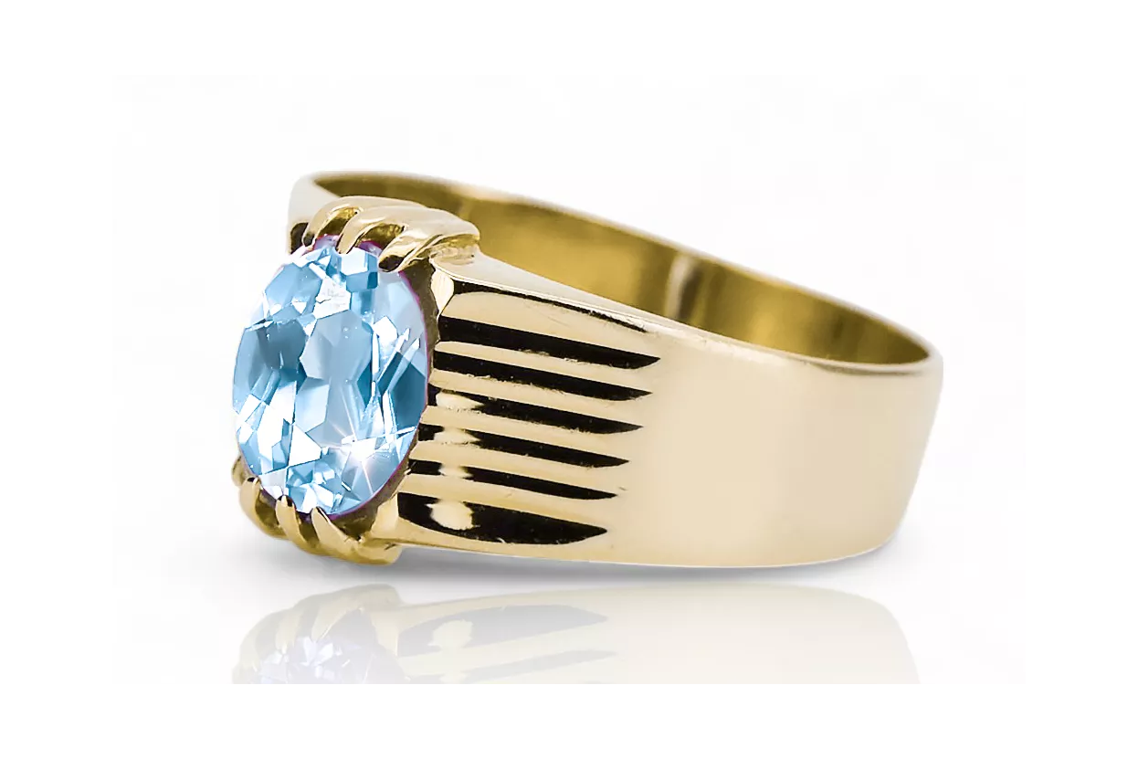 خاتم أسلوب فينتاج Aquamarine 14 كارت من الذهب الأصفر vrc007y-aq Art Deco أسلوب روسي اتحاد الجمهوريات السوفيتية سوفيتي