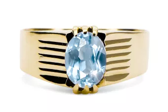 Винтидж бижута Пръстен Aquamarine 14K жълто злато vrc007y-aq Art Deco Руски стил СССР, съветски