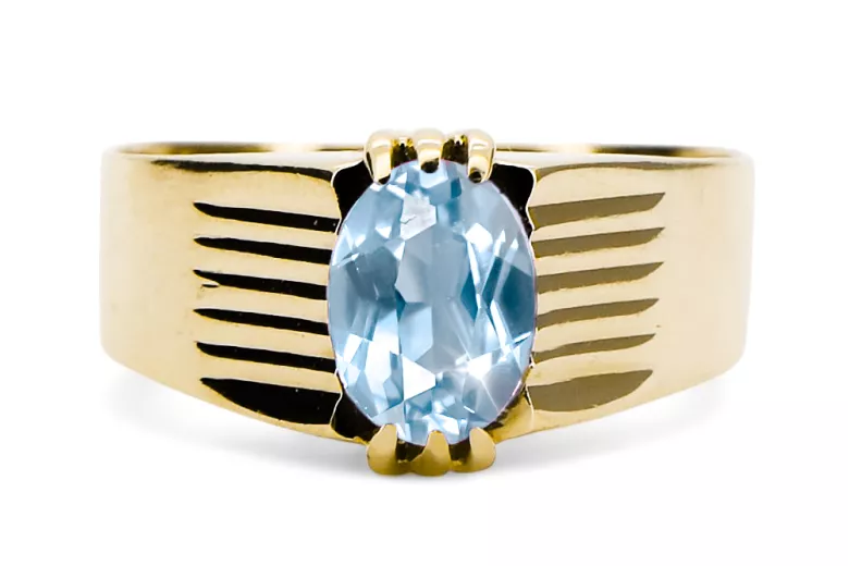 Кольцо Винтаж стиль Aquamarine 14-ка/желтое золото vrc007y-aq Art Deco Русский стиль СССР, советский