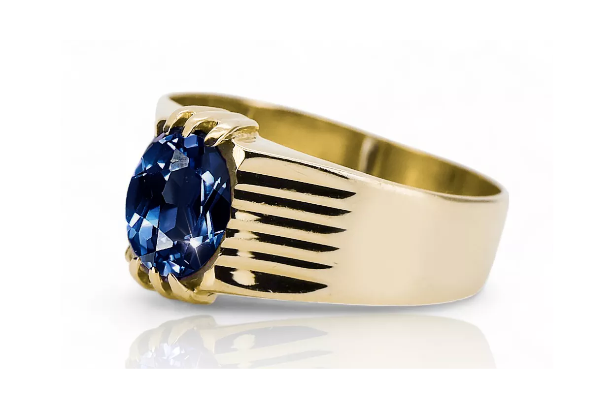 Artisanat vintage Anneau Sapphire Or jaune 14 carats vrc007y-sp Art Deco Style de bijoux russes soviétiques URSS