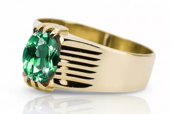 Pierścionek z żółtego 14k złota z Szmaragdem vrc007y-em Vintage Biżuteria Art Deco Sowiecki Rosyjski ZSRR styl