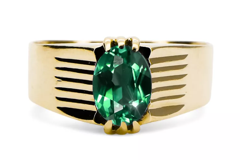 Pierścionek z żółtego 14k złota z Szmaragdem vrc007y-em Vintage Biżuteria Art Deco Sowiecki Rosyjski ZSRR styl