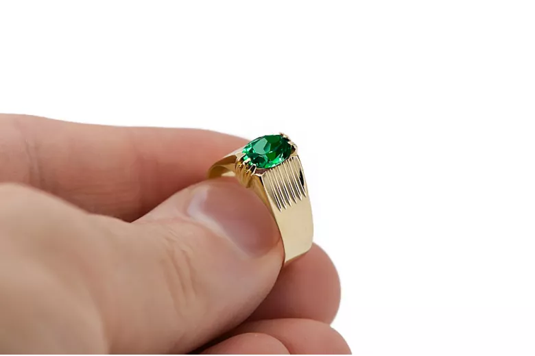 Pierścionek z żółtego 14k złota z Szmaragdem vrc007y-em Vintage Biżuteria Art Deco Sowiecki Rosyjski ZSRR styl
