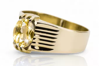 Oro amarillo de 14 quilates Yellow Peridot Anillo Vintage vrc007y-yp Art Deco Joyería rusa, estilo URSS