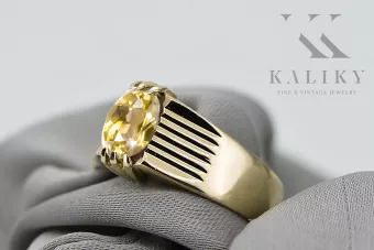 Кольцо Yellow Peridot 14-ка/желтое золото Винтаж vrc007y-yp Art Deco Русские винтажные украшения Ар-деко, стиль СССР