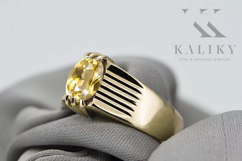 Пръстен Yellow Peridot 14K жълто злато Винтидж крафт vrc007y-yp Art Deco Руски винтидж бижута Ар-деко, стил СССР