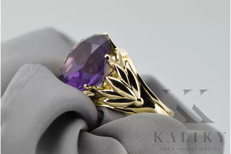 8K жълто злато Alexandrite Пръстен Винтидж vrc029x-ax Art Deco Руски съветски стил СССР