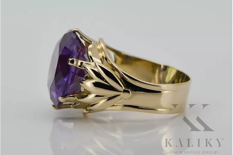 خاتم فينتاج Alexandrite 8 كارت من الذهب الأصفر vrc029x-ax Art Deco أسلوب روسي سوفيتي اتحاد الجمهوريات السوفيتية
