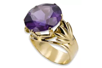 خاتم فينتاج Alexandrite 8 كارت من الذهب الأصفر vrc029x-ax Art Deco أسلوب روسي سوفيتي اتحاد الجمهوريات السوفيتية
