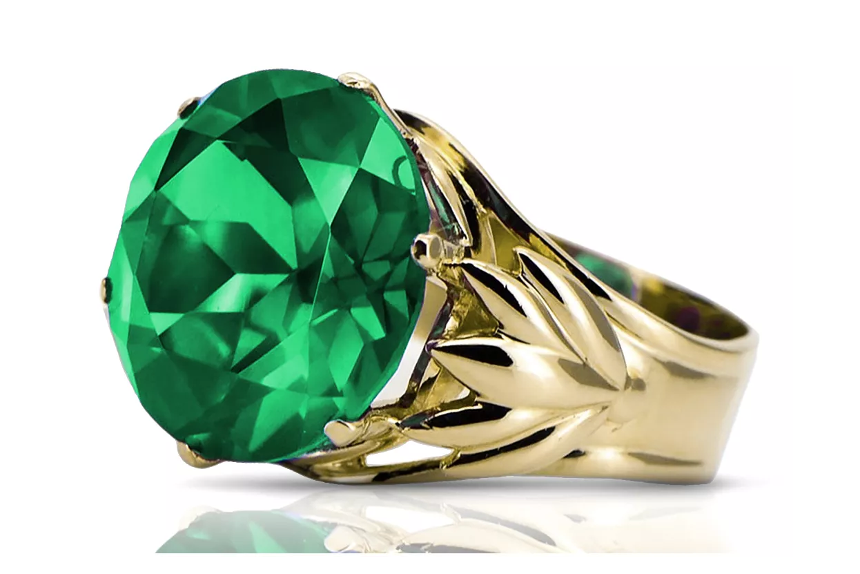 Ring Emerald 8K Gelbgold Vintage vrc029x-em Art Deco Russischer sowjetischer -Schmuckstil der UdSSR