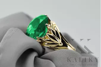 8K žluté zlato Emerald Ring Vintage style vrc029x-em Art Deco