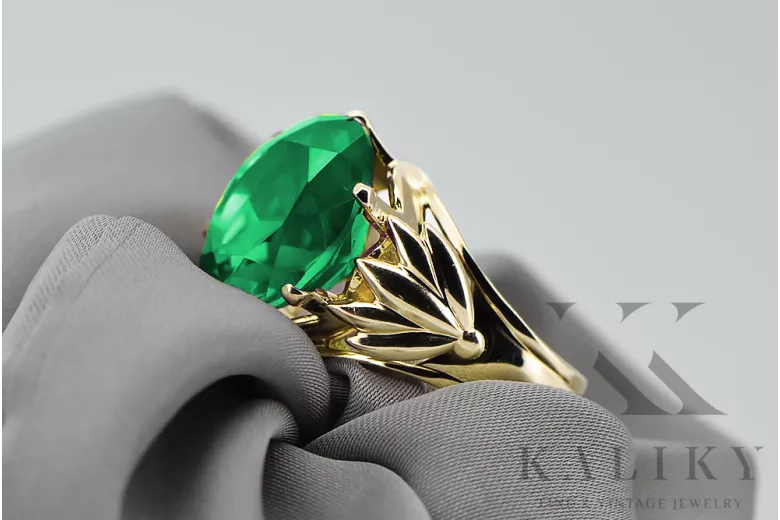 Yellow 8k gold Emerald ring vrc029x-em Vintage style Art Deco Soviet era Russian jewelry style